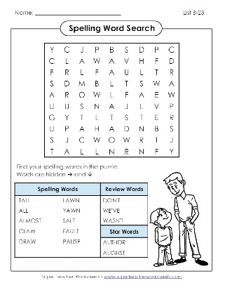 Second Grade Spelling Word Search