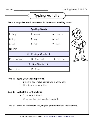 Second Grade Spelling Typing Activity