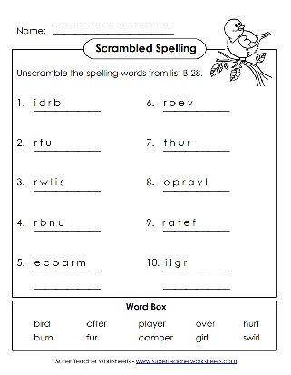 Second Grade Spelling Worksheets