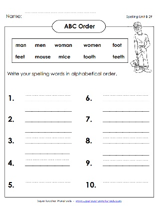 Second Grade Spelling Worksheets - ABC