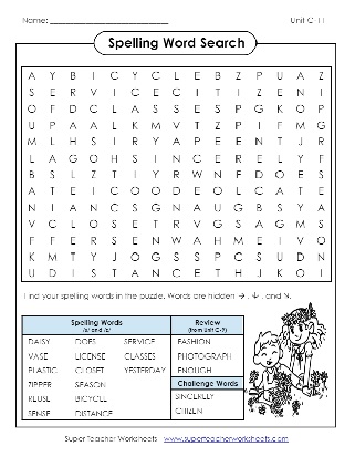 Third Grade Spelling Word Search