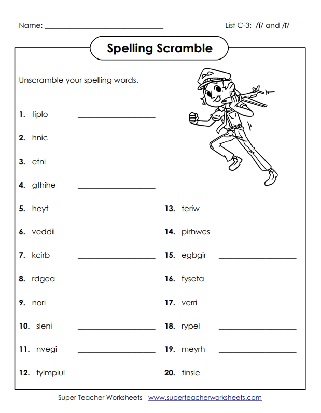 3rd Grade Unscramble the Spelling Words Worksheet