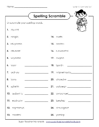 Spelling Scramble Grade 4