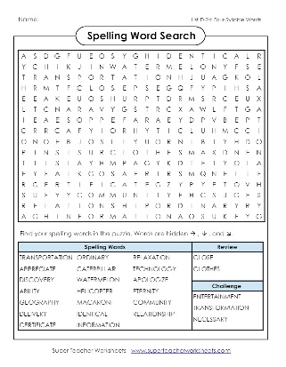 4th Grade Spelling Word Search
