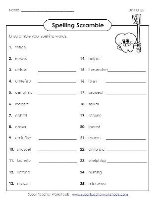 Spelling Scramble 4th Grade