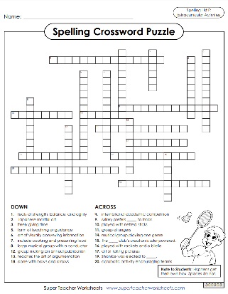 Sixth Grade Spelling Worksheets - Crossword