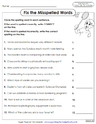Printable Spelling Activities - 6th Grade