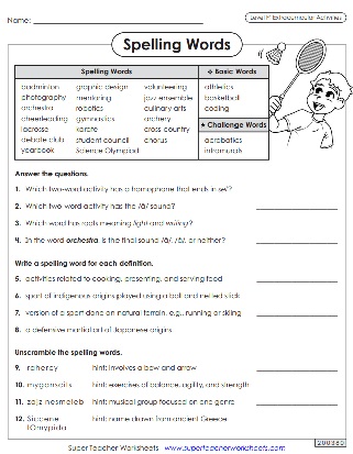 Printable Sixth Grade Spelling Worksheets