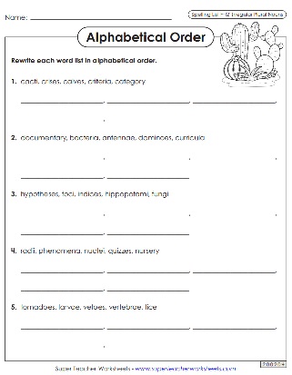 Spelling Worksheets - ABC Order - 6th Grade