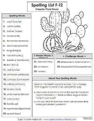 6th Grade Spelling Units - Worksheets