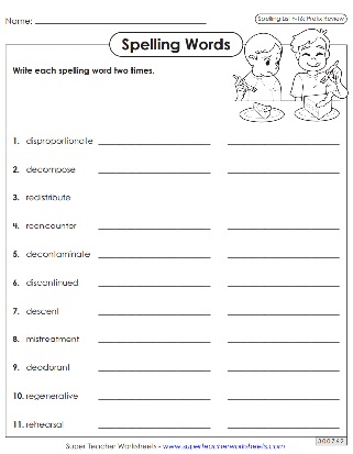 Sixth Grade Printable Spelling Worksheets