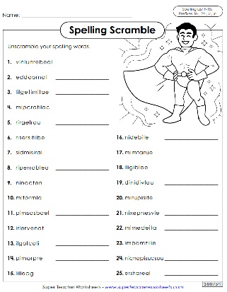 Printable Spelling Worksheets - Sixth Grade