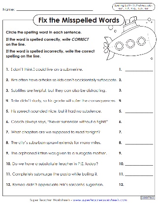 Printable Spelling Worksheets - Sixth Grade