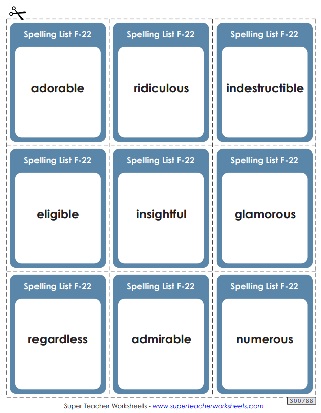 Printable Spelling Flashcards - Sixth Grade