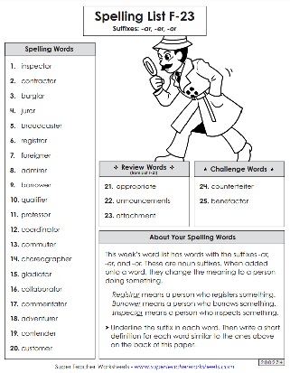 6th Grade Spelling Worksheets - Word List