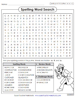 Sixth Grade Spelling Worksheets - Word Search