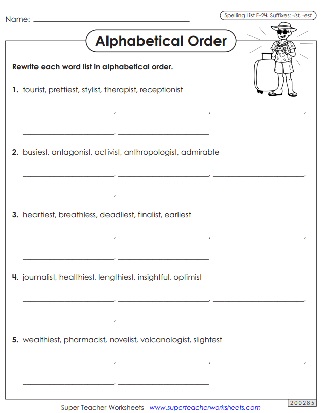 Printable Spelling Worksheets - ABC Order