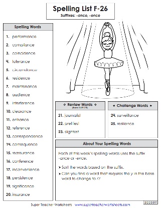 Sixth Grade Spelling Worksheets - List