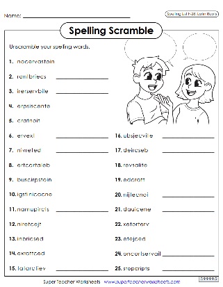 Printable Spelling Activities - Sixth Grade