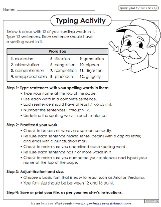 6th Grade Spelling Worksheets - Typing Activity