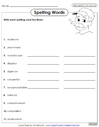 Spelling Worksheets - Writing - Sixth Grade
