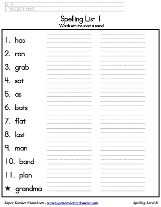 Second Grade Spelling Lists