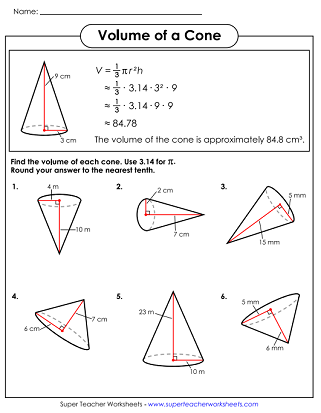 volume of a cone worksheets