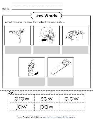 Explore and learn words from aw word family with word list worksheet