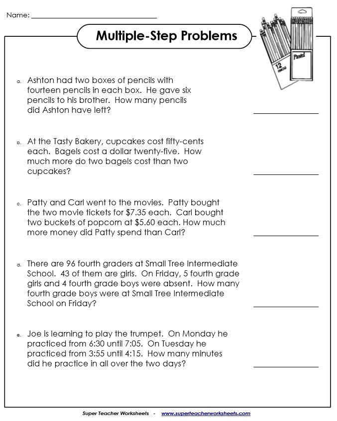 Multiple Step Word Problem Worksheets